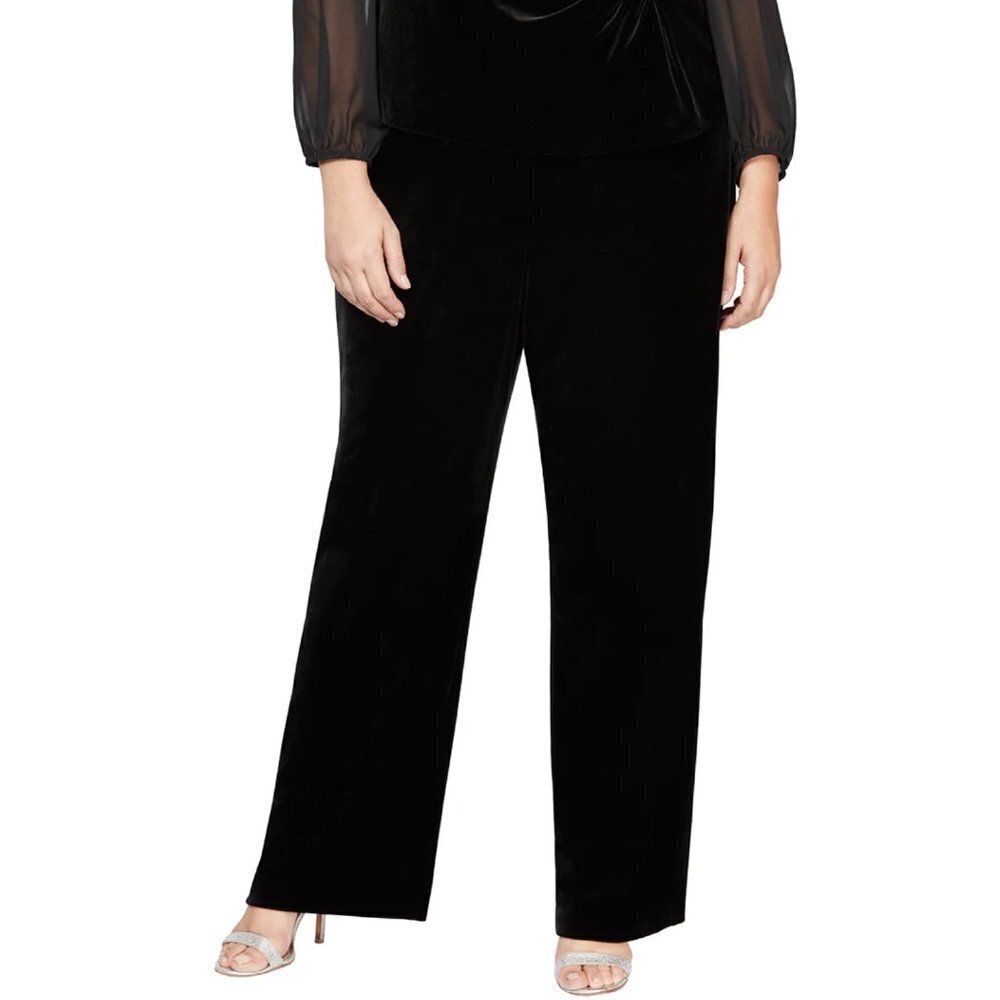 NWT Alex Evenings Elastic Waist Pull On Velvet Pants in Black Sz. 3X